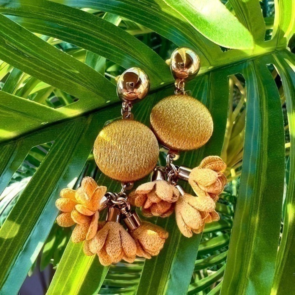 Mustard Fabric Dangle Earrings
